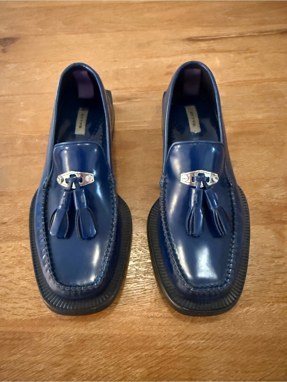Eytys Navy Blue Tassel Loafers with Metal Accent